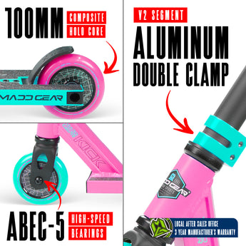 Madd Gear Kick Pro-X Kids Stunt Scooter - Pink/Teal
