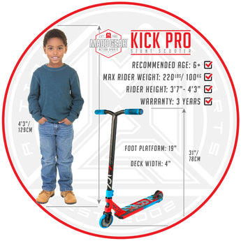 Madd Gear Kick Pro 20 Kids Stunt Scooter - Red/Blue